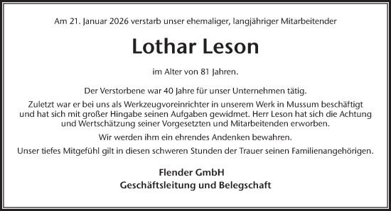 Traueranzeige von Lothar Leson 