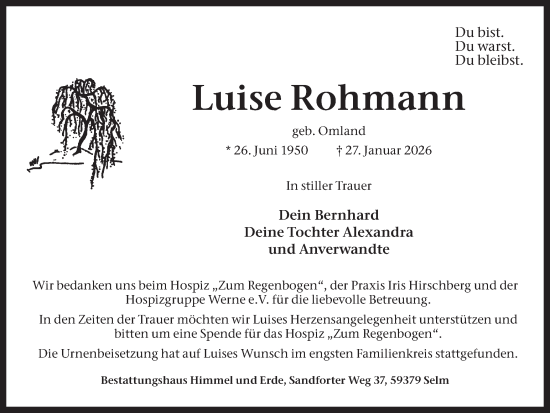 Traueranzeige von Luise Rohmann von Ruhr Nachrichten