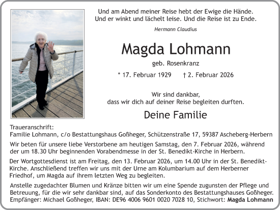 Traueranzeige von Magda Lohmann von Ruhr Nachrichten