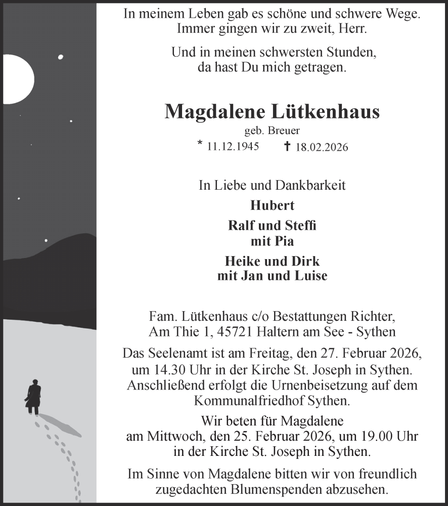  Traueranzeige für Magdalene Lütkenhaus vom 21.02.2026 aus Ruhr Nachrichten und Halterner Zeitung