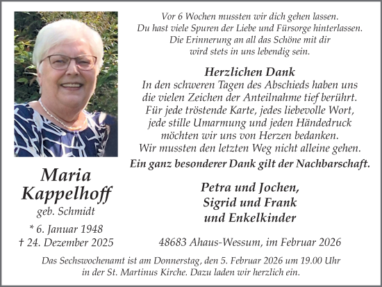 Traueranzeige von Maria Kappelhoff von Münsterland Zeitung