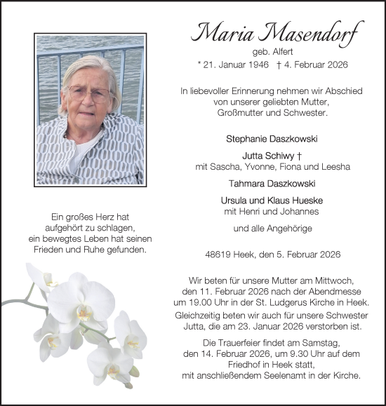 Traueranzeige von Maria Masendorf von Münsterland Zeitung