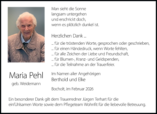 Traueranzeige von Maria Pehl 