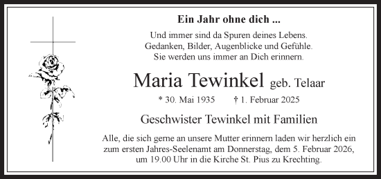 Traueranzeige von Maria Tewinkel 