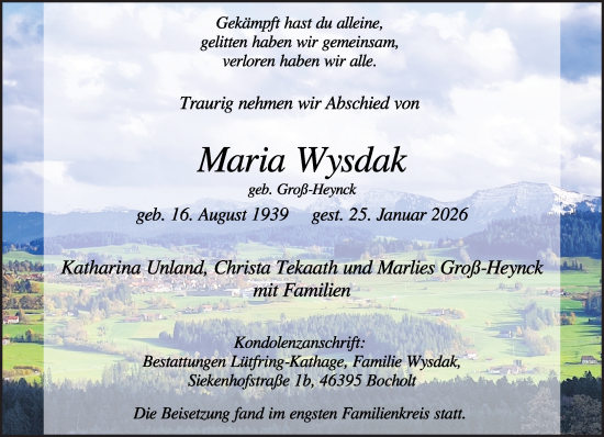 Traueranzeige von Maria Wysdak 