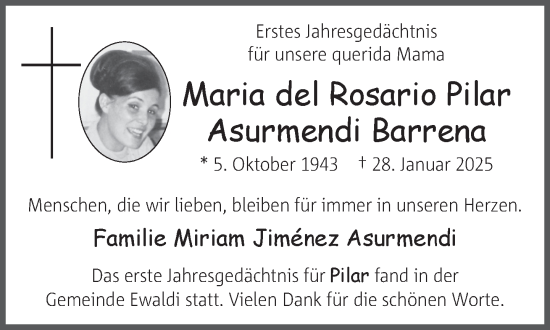 Traueranzeige von Maria del Rosario Pilar  Asurmendi Barrena 
