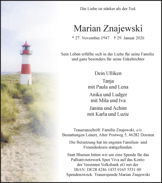 Traueranzeige von Marian Znajewski von Ruhr Nachrichten und Dorstener Zeitung