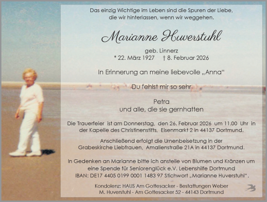 Traueranzeige von Marianne Huverstuhl von Ruhr Nachrichten