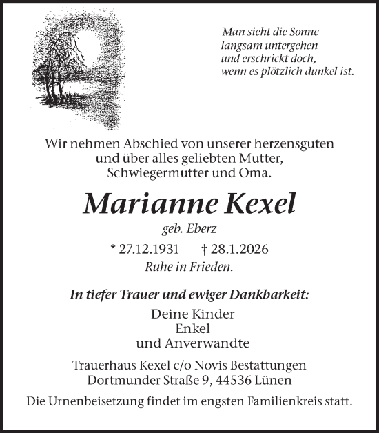 Traueranzeige von Marianne Kexel von Ruhr Nachrichten
