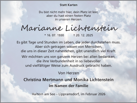 Traueranzeige von Marianne Lichtenstein von Ruhr Nachrichten und Halterner Zeitung