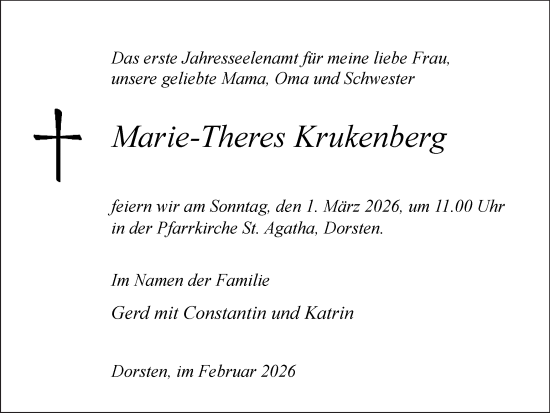 Traueranzeige von Marie-Theres Krukenberg von Ruhr Nachrichten und Dorstener Zeitung