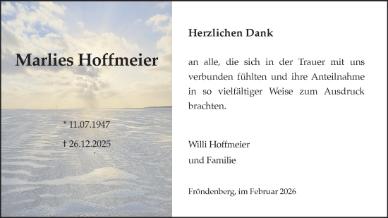 Traueranzeige von Marlies Hoffmeier von Hellweger Anzeiger