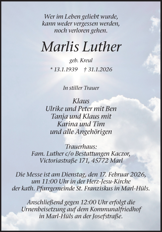 Traueranzeige von Marlis Luther von Trauer Vest