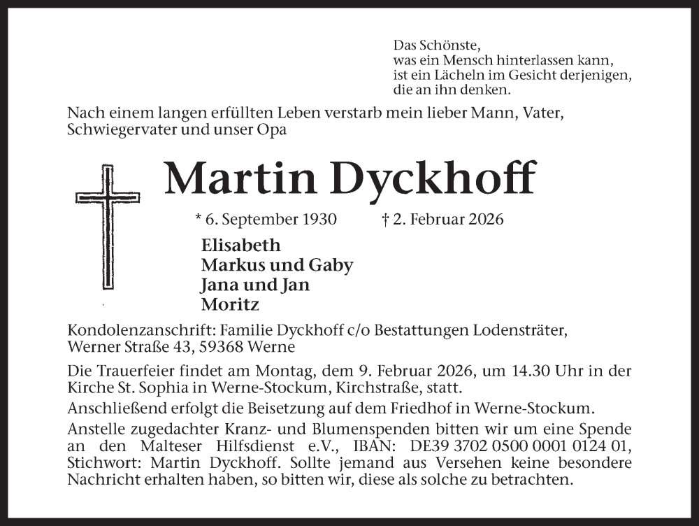  Traueranzeige für Martin Dyckhoff vom 07.02.2026 aus Ruhr Nachrichten