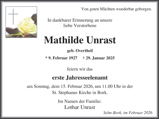 Traueranzeige von Mathilde Unrast von Ruhr Nachrichten