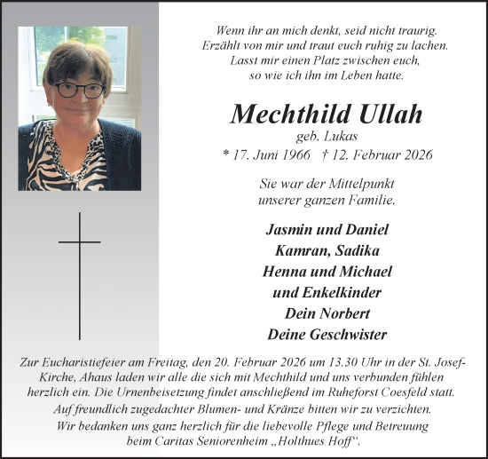 Traueranzeige von Mechthild Ullah von Münsterland Zeitung
