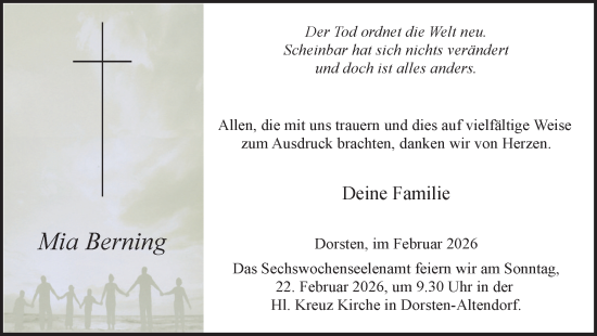 Traueranzeige von Mia Berning von Ruhr Nachrichten und Dorstener Zeitung