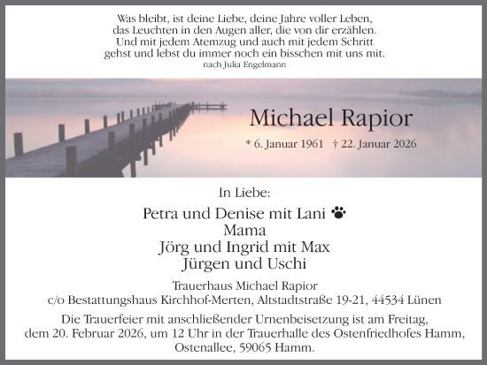Traueranzeige von Michael Rapior von Lüner Anzeiger