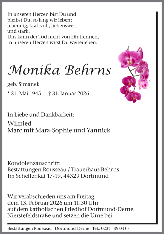 Traueranzeige von Monika Behrns von Ruhr Nachrichten