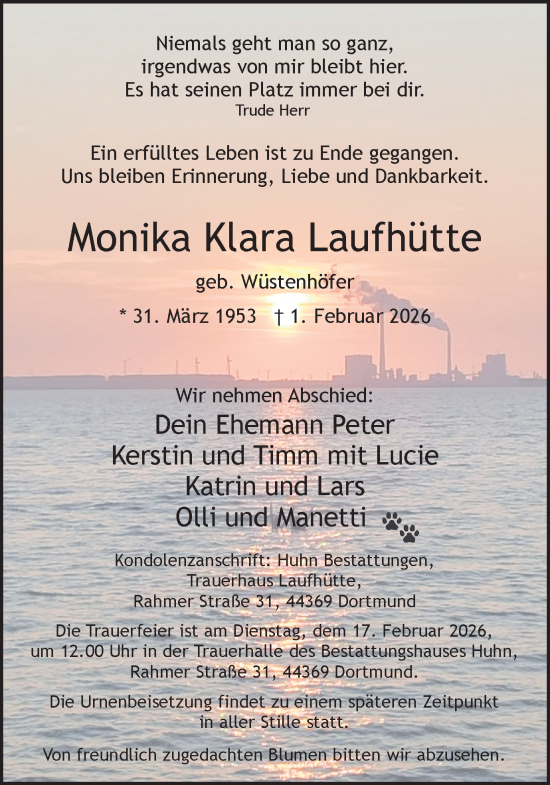 Traueranzeige von Monika Klara Laufhütte von Ruhr Nachrichten
