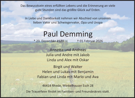 Traueranzeige von Paul Demming 