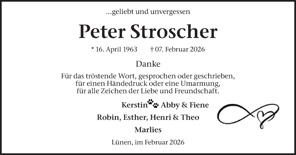  Traueranzeige für Peter Stroscher vom 21.02.2026 aus Lüner Anzeiger