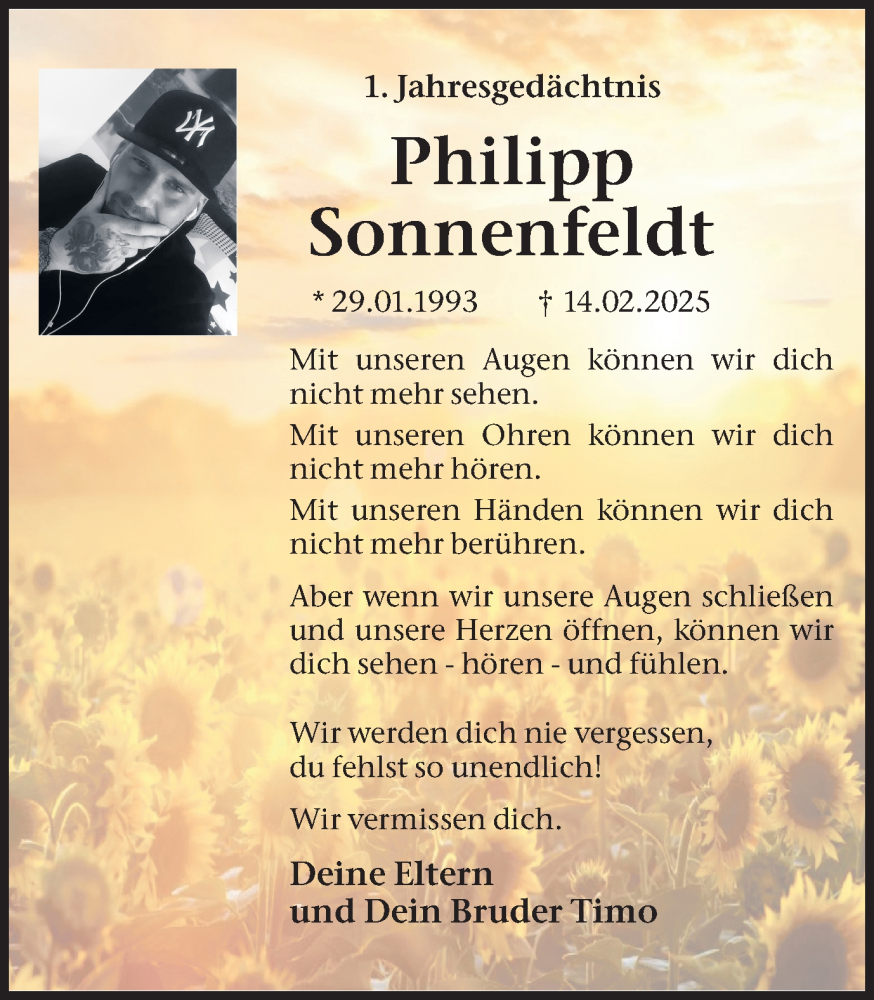  Traueranzeige für Philipp Sonnenfeldt vom 14.02.2026 aus Ruhr Nachrichten