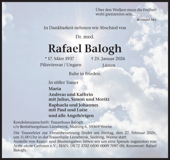 Traueranzeige von Rafael Balogh von Ruhr Nachrichten