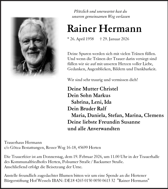 Traueranzeige von Rainer Hermann von Trauer Vest