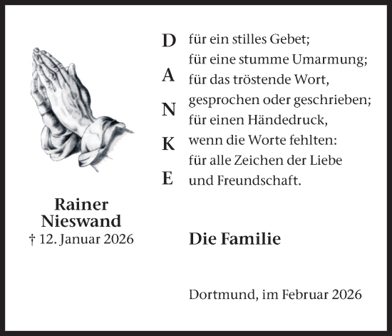 Traueranzeige von Rainer Nieswand von Ruhr Nachrichten