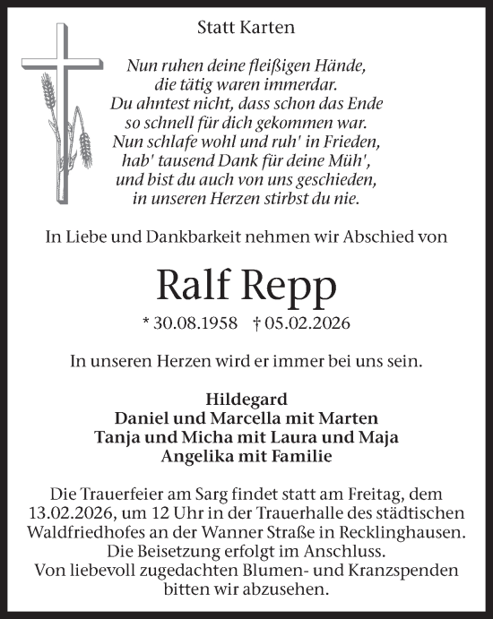Traueranzeige von Ralf Repp von Trauer Vest
