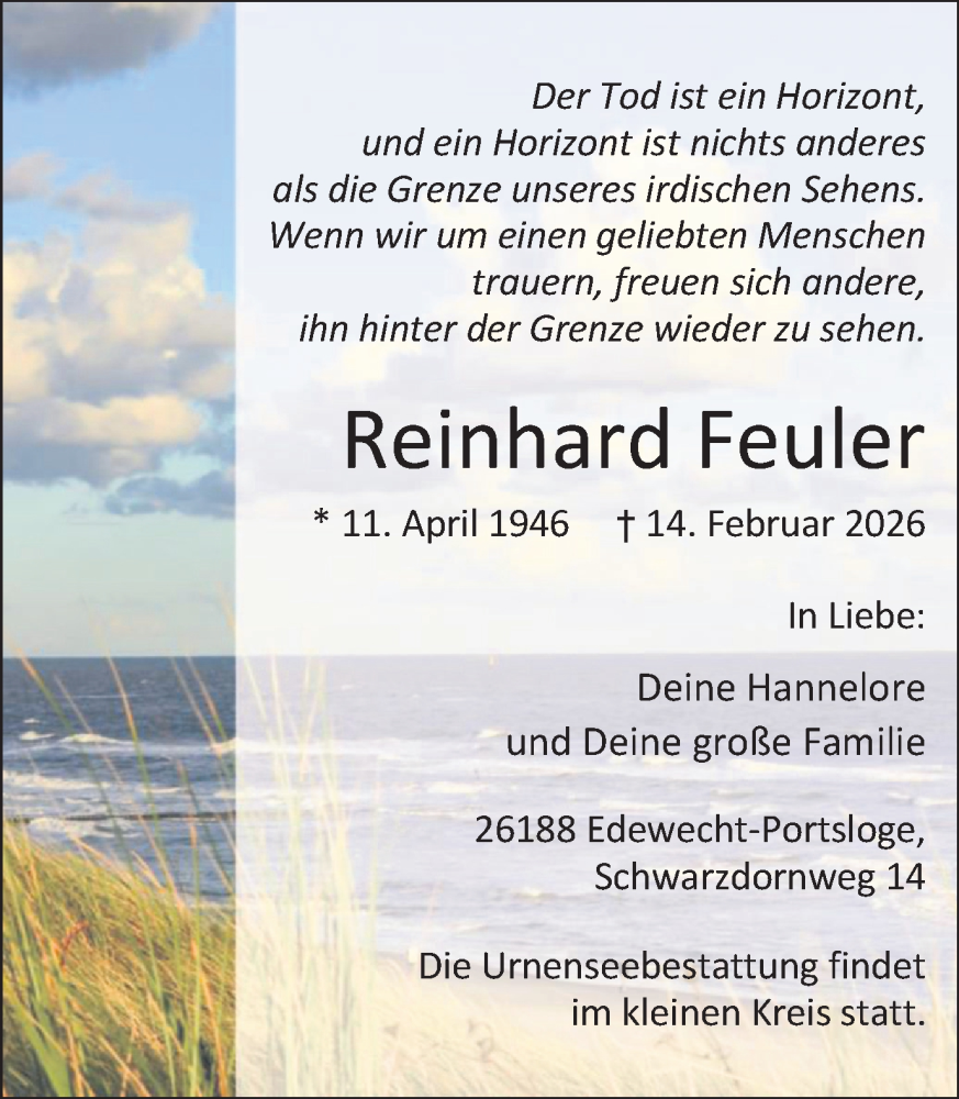  Traueranzeige für Reinhard Feuler vom 21.02.2026 aus Ruhr Nachrichten