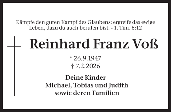 Traueranzeige von Reinhard Franz Voß 