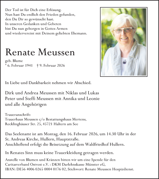 Traueranzeige von Renate Meussen von Ruhr Nachrichten und Halterner Zeitung