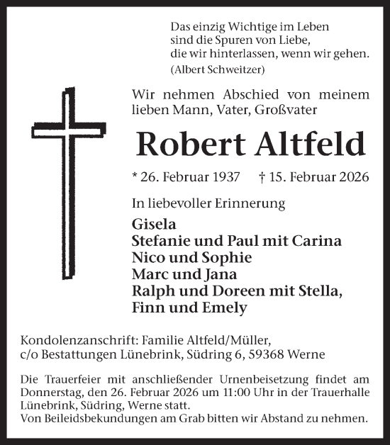 Traueranzeige von Robert Altfeld von Ruhr Nachrichten