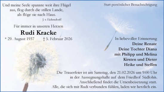 Traueranzeige von Rudi Kracke von Münsterland Zeitung