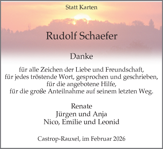 Traueranzeige von Rudolf Schaefer von Stadtanzeiger Castrop-Rauxel