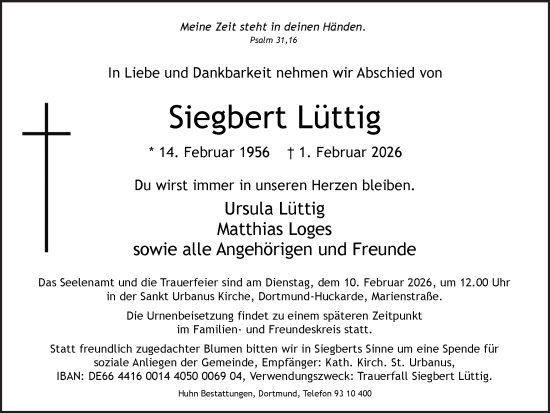 Traueranzeige von Siegbert Lüttig von Ruhr Nachrichten