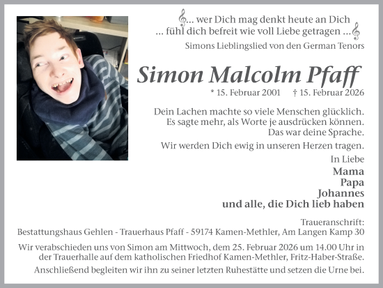 Traueranzeige von Simon Malcolm Pfaff von Hellweger Anzeiger