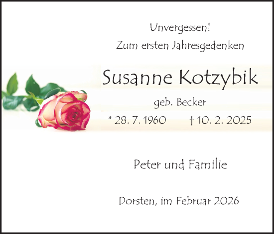 Traueranzeige von Susanne Kotzybik von Ruhr Nachrichten und Dorstener Zeitung