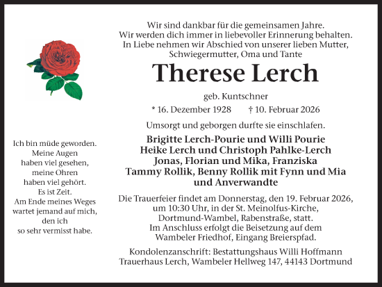 Traueranzeige von Therese Lerch von Ruhr Nachrichten