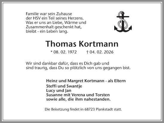 Traueranzeige von Thomas Kortmann von Trauer Vest