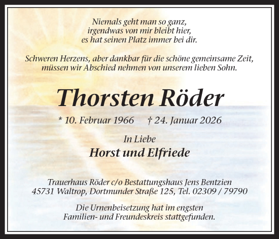 Traueranzeige von Thorsten Röder von Trauer Vest