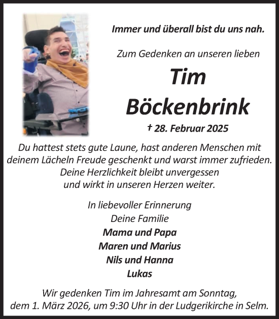 Traueranzeige von Tim Böckenbrink von Ruhr Nachrichten