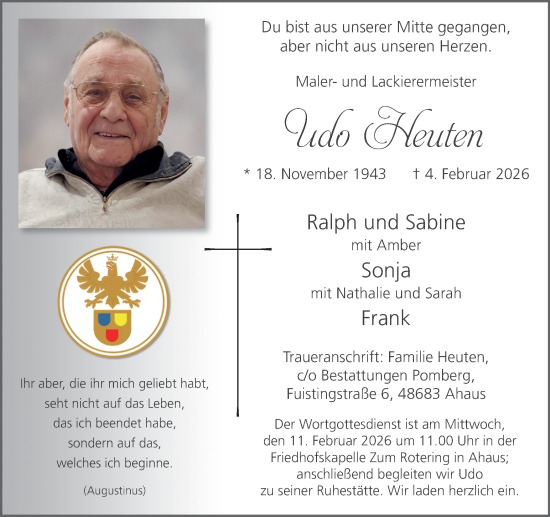 Traueranzeige von Udo Heuten von Münsterland Zeitung