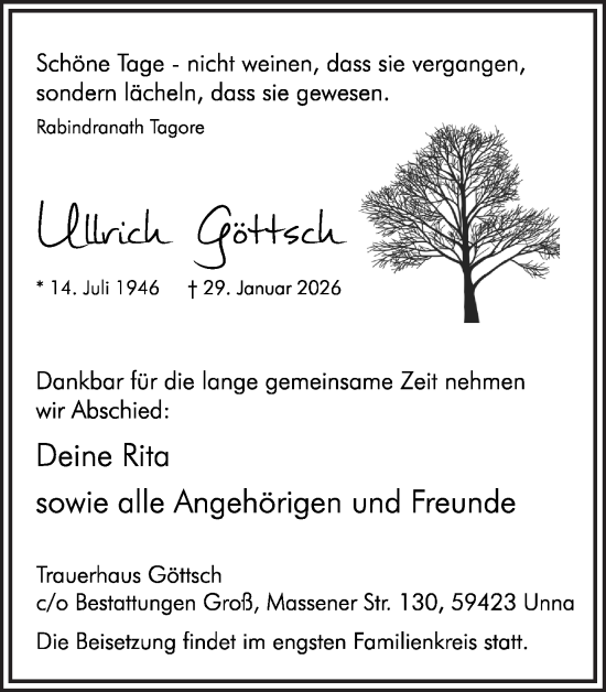 Traueranzeige von Ullrich Göttsch von Ruhr Nachrichten