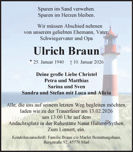 Traueranzeige von Ulrich Braun von Trauer Vest