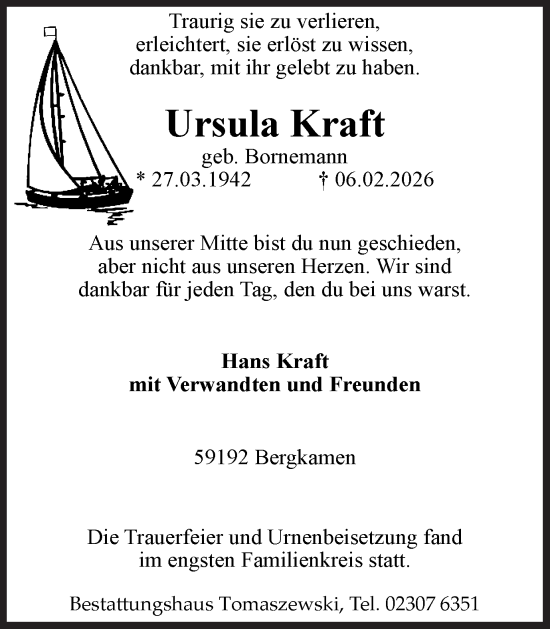 Traueranzeige von Ursula Kraft von Hellweger Anzeiger