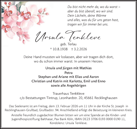 Traueranzeige von Ursula Tenkleve von Trauer Vest