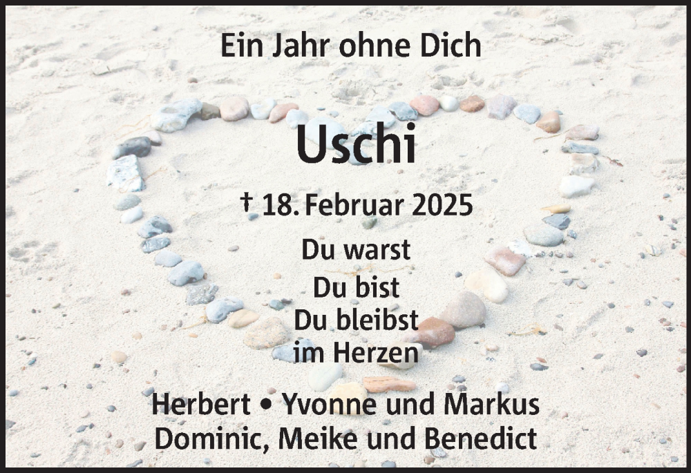  Traueranzeige für Uschi Baumgarth vom 21.02.2026 aus Ruhr Nachrichten und Dorstener Zeitung
